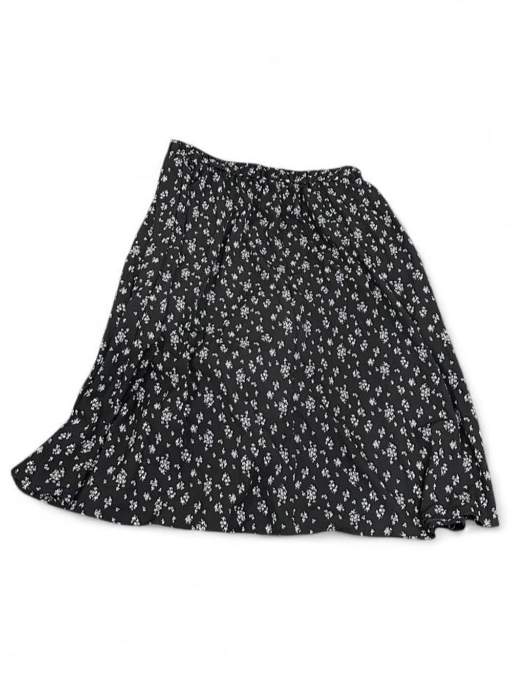 Black Floral A-Line Midi Skirt